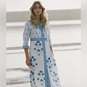 Oliphant Jaipur Blue Maxi Shirtdress size XS excellent condition!